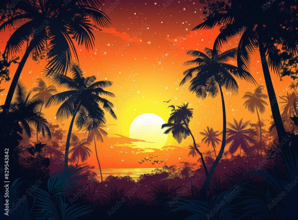 Tropical Paradise: Tranquil Rainforest Sunset