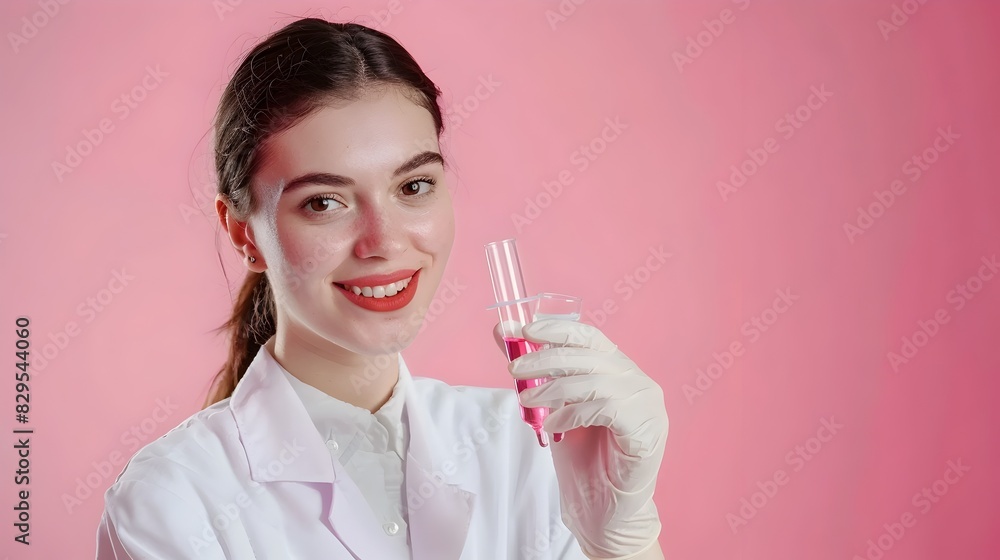 Smiling Medical Laboratory Technician in Pink Background Smiling Medical Laboratory Technician in Pink Background