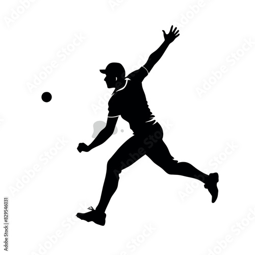 A cricket bowler running for bowl vector silhouette  white background