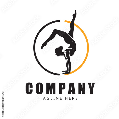 Acrobatic woman silhouette, gymnastics logo with Vector illustration