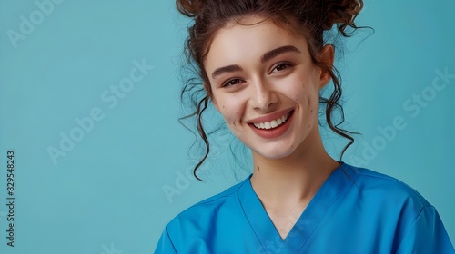Young CNA Radiating Happiness while Diligently Working in a Healthcare Setting photo