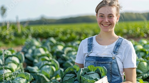Harvesting Hope: Woman Embracing Abundance in Verdant Field photo