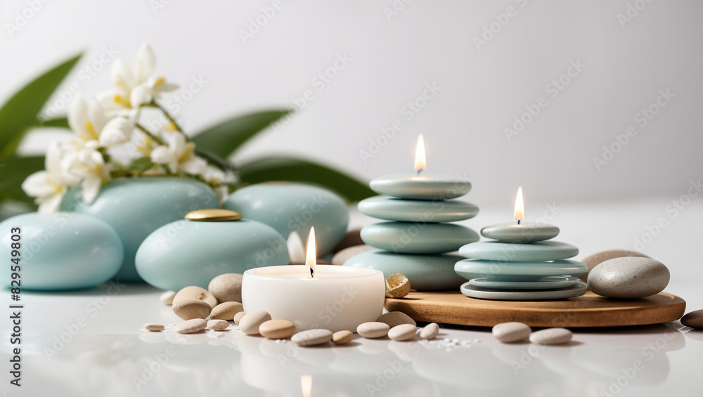 There is a white candle burning next There is a white candle burning next