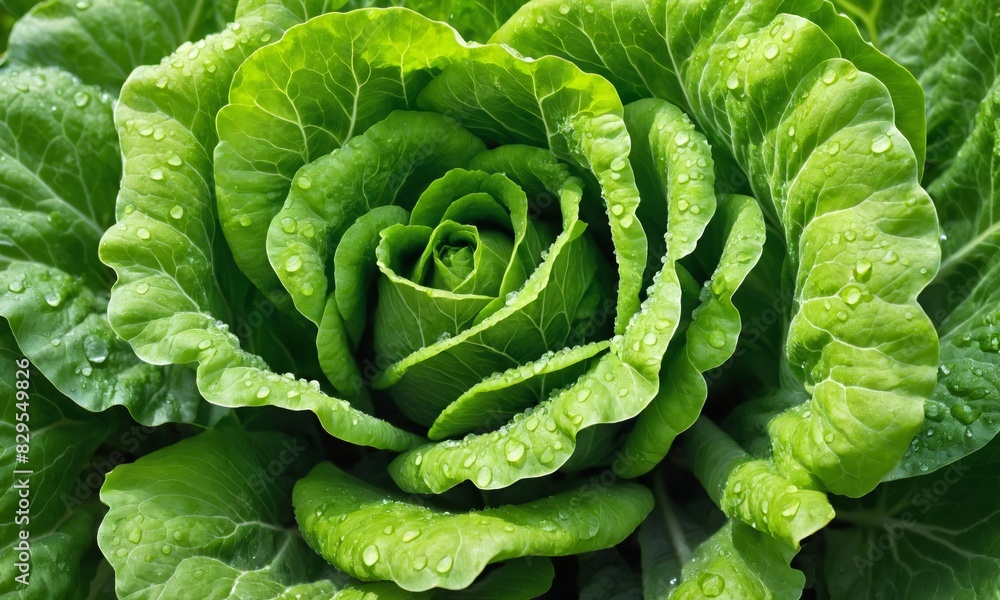 Fototapeta premium Close-up of lettuce leaves with water droplets