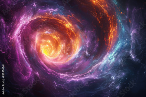 Swirling neon fractal vortex with luminous colors and depth on a dark background