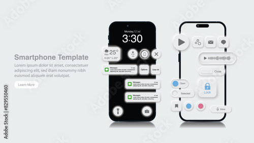 Realistic 3D Smartphone in Neomorphism and Neumorphism Design: New Messages, Alerts, Pop-ups, Incoming Messages, Webinars, Online Training, Radio Shows, or Audio Blog Podcasts Concept. Vector.