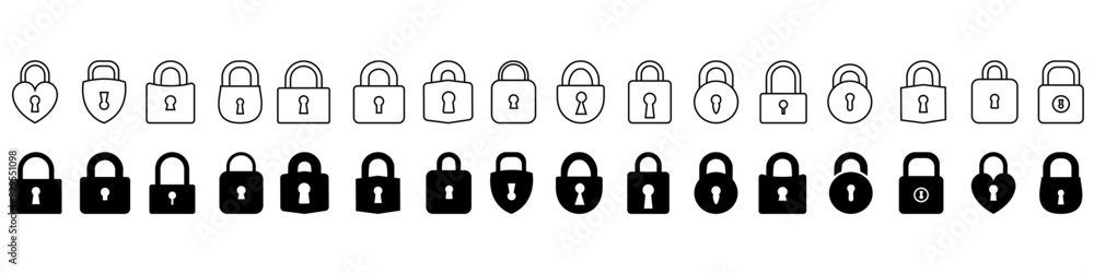 Lock Icon Vector set on white background. protection illustration sign collection. Padlock symbol. Lock Icon Vector set on white background. protection illustration sign collection. Padlock symbol.