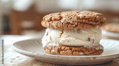 A delicious ice cream sandwich made with chewy cookies and creamy ice cream, a nostalgic and satisfying dessert option.