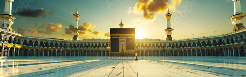 Kaaba in mecca with Hajj pilgrimage Muslims religious with vertical sky background
 photo