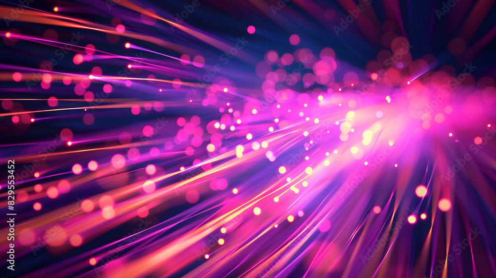 Obraz premium Neon fiber optic lines abstract texture background. Generative AI.