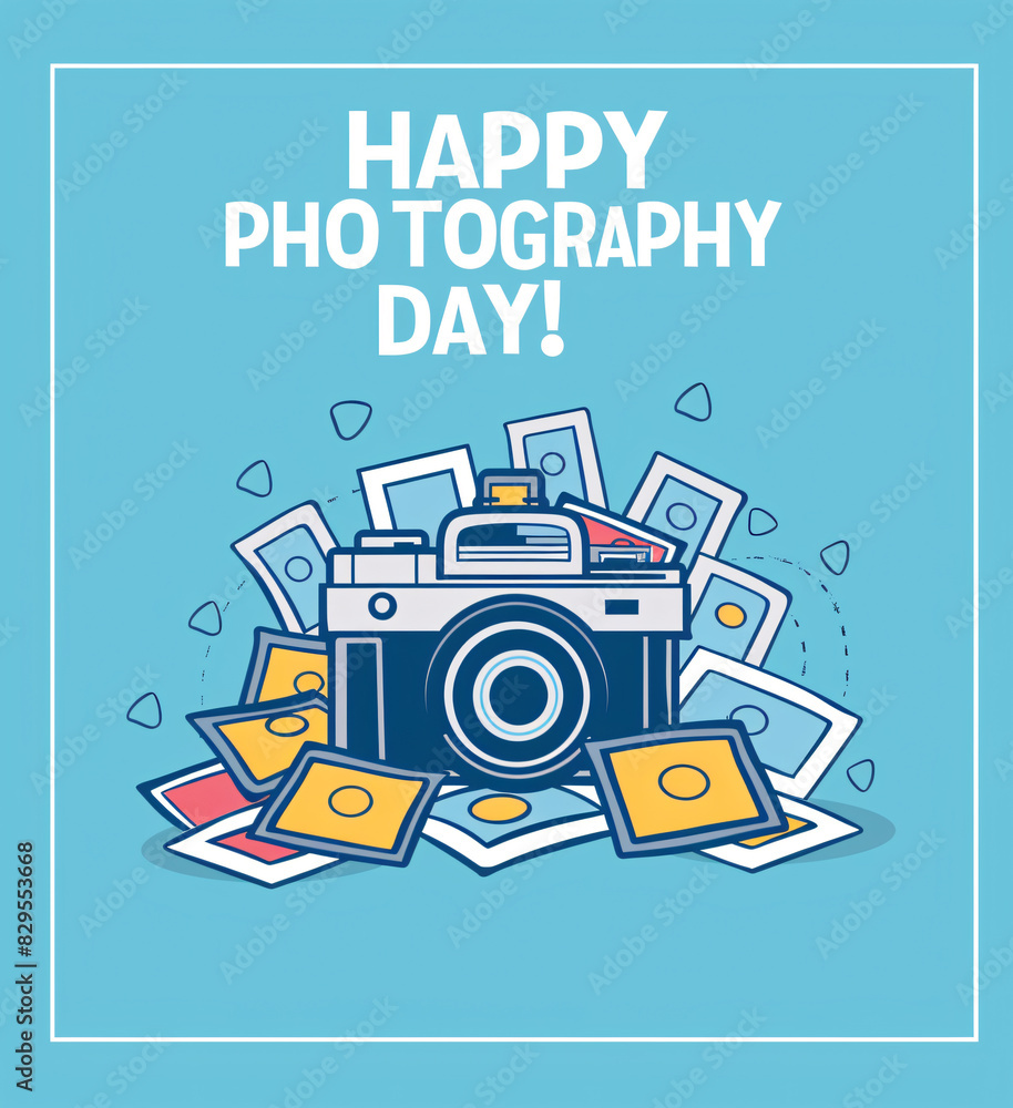 Obraz premium World photography day vector, banner. Social media post template with camera design in line art design for world photography day design.