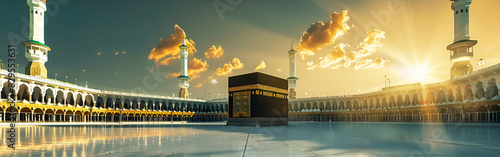 Kaaba in Mecca Saudi Arabia Islam tawaf Muslims Hajj pilgrimage ancient structure with cloudy background
 photo