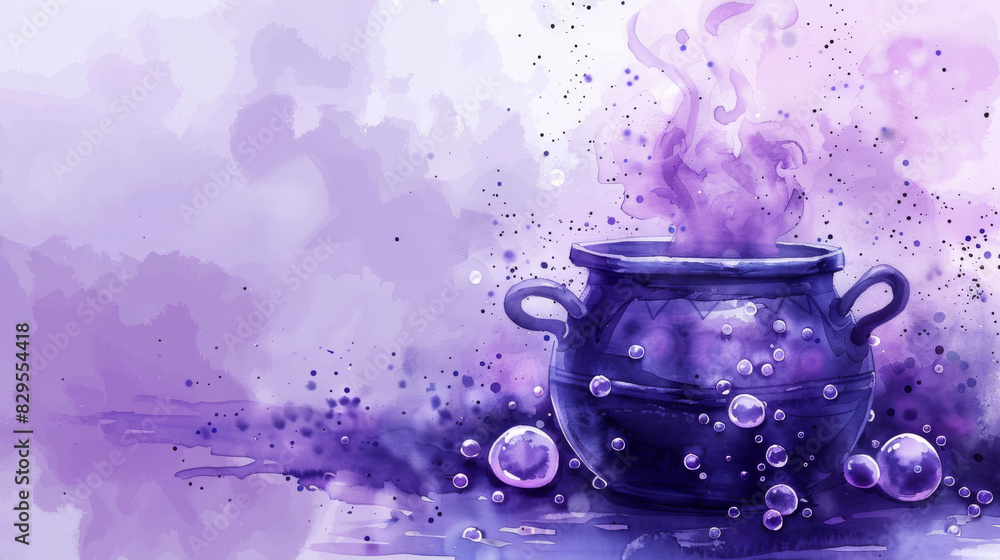 Enchanting Watercolor Witch's Cauldron with Bubbles and Purple Gradient, Halloween theme Enchanting Watercolor Witch's Cauldron with Bubbles and Purple Gradient, Halloween theme