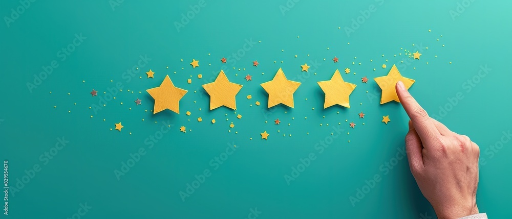 Giving a five star rating, customer feedback satisfaction survey Stock ...