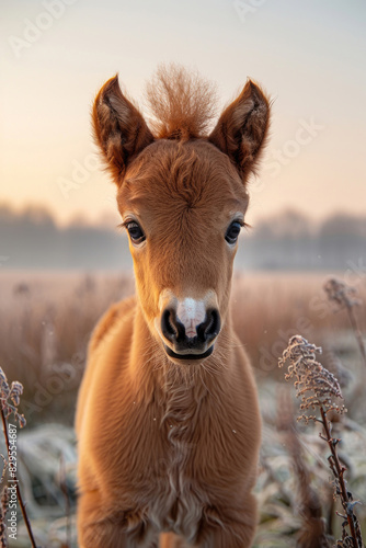 A baby horse standing in a field, looking graceful and strong