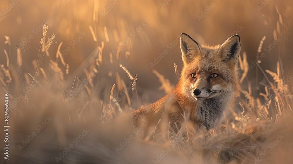 A magnificent wild Red Fox (Vulpes vulpes) hunting for food to eat in the long grass A magnificent wild Red Fox (Vulpes vulpes) hunting for food to eat in the long grass