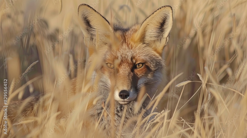 A magnificent wild Red Fox (Vulpes vulpes) hunting for food to eat in the long grass A magnificent wild Red Fox (Vulpes vulpes) hunting for food to eat in the long grass