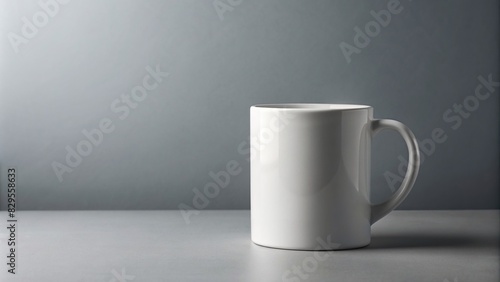 White mug mockup on grey background with copy space photo