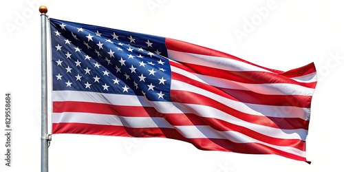 American flag waving isolated on white background for Veterans Day, Memorial Day, and 4th of July with USA flag design for social media