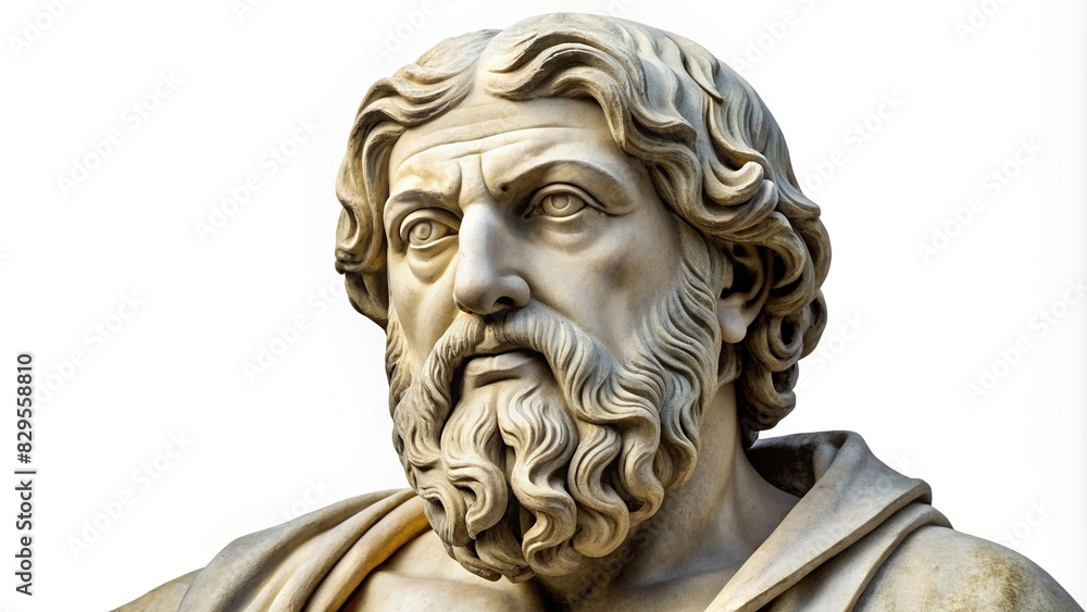Sculpture of Plato, Greek philosopher, against a white background