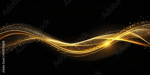 Modern gold wave line smooth and particle abstract on black background photo