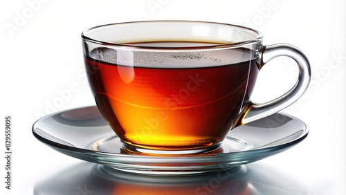Glass cup with black tea, isolated on background