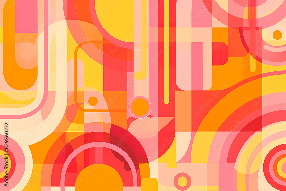 A vibrant abstract pattern with overlapping circles and rectangles in warm red and yellow tones, perfect for modern design concepts