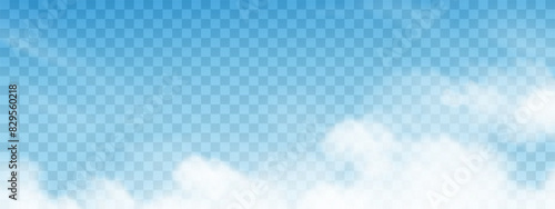 White Clouds Sky Landscape,Vector Cloudiness,Fog or Smoke on blue checkered background.Elements design Cloudy Sky for Spring,Summer Banner
