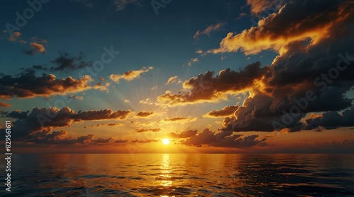 Sunset at Sea with Yellow-Orange Light
