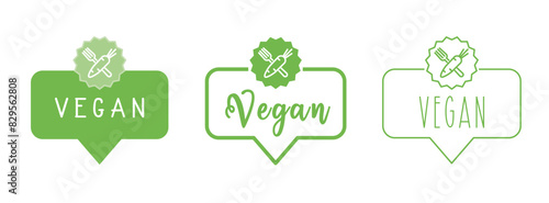Vegan food label - speech bubble vector illustration collection