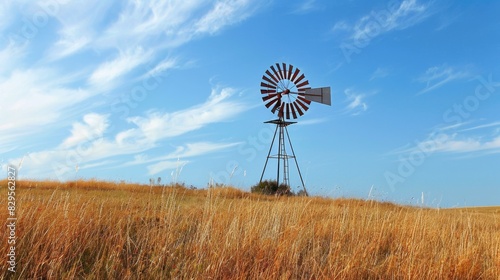 Small windmill, wind turbine energy. Energy source from wind energy. Alternative electricity.