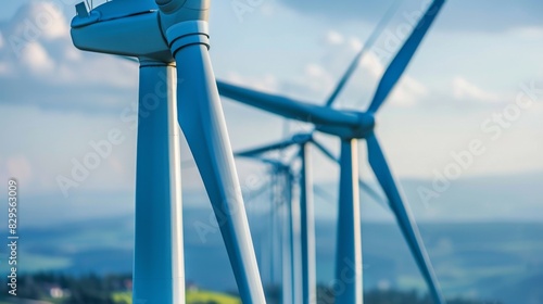 Wind turbine energy, close-up. Energy source from wind energy. Alternative electricity. Close-up.