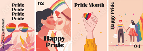 Gay pride month poster design collection. Set of banners for LGBTQ pride celebration