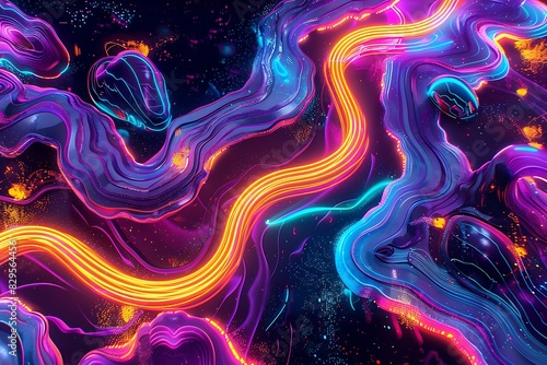 A labyrinth of neon plasma tubes against a backdrop of cosmic obsidian
