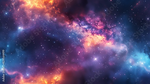 A colorful space background with a lot of stars. The stars are in different colors and sizes. The background is a mix of blue, orange, and purple