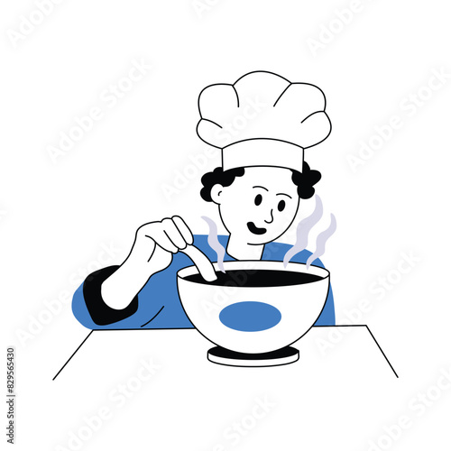Chef making beef soup, eid al adha concept illustration