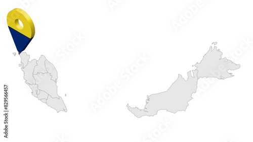 Location State of Perlis on map Malaysia. 3d Perlis flag map marker location pin. Map of  Malaysia showing different parts. Animated map States of Malaysia. 4K.  Video photo