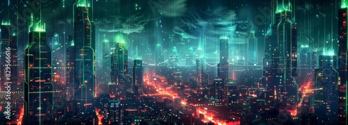 Futuristic Smart Cyber City: Innovative Urban Landscape in Digital Circuitry, futuristic technology concept, graphic banner design 