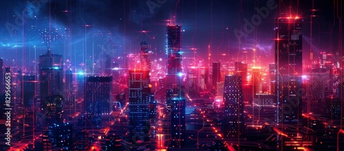 Futuristic Smart Cyber City: Innovative Urban Landscape in Digital Circuitry, futuristic technology concept, graphic banner design 