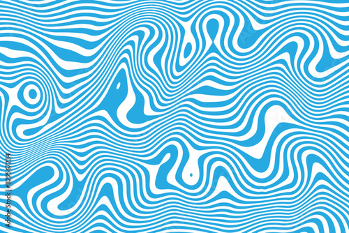 Blue groovy abstract background. Marble or liquid wavy lines. Trippy psychedelic print. Camouflage design. Surreal y2k pattern with curvy stripes. Vector flat illustration