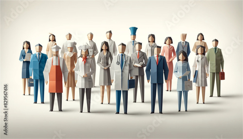 Origami Style Diverse Professionals Group: Doctors, Chefs, Businesspeople, and More