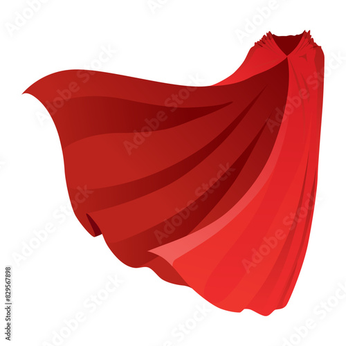 Superhero red cape in front view. Scarlet fabric silk cloak. Mantle costume or cover cartoon vector illustration