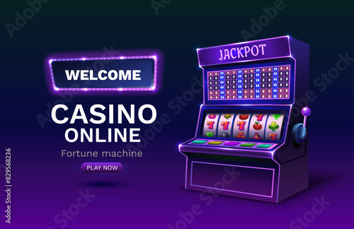 Casino 777 banner slots machine winner, jackpot fortune of luck. Vector illustration
