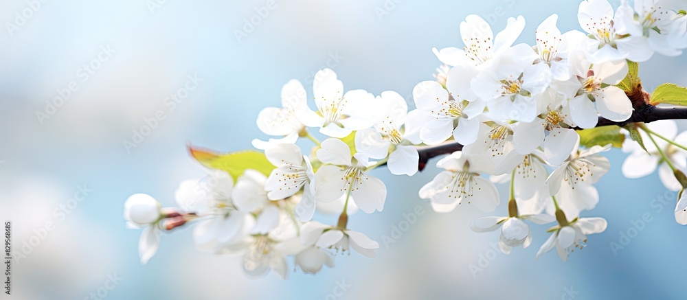 Spring cherry blossoms white flowers. Copy space image. Place for adding text and design