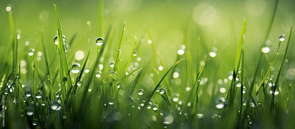 Wet green grass covered in dew drops creates an abstract background with copy space image available Wet green grass covered in dew drops creates an abstract background with copy space image available