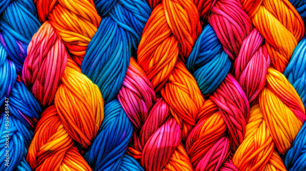 Beautiful colorful background made of braided yarn strings in various colors, close-up knitting. Beautiful colorful background made of braided yarn strings in various colors, close-up knitting.