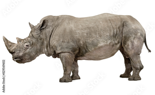 Rhino isolated over white background. Side view