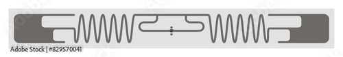RFID sticker with semiconductor microchip and long sine wave antenna with antennae. Flexible radio frequency ID tag on adhesive film. Vector illustration