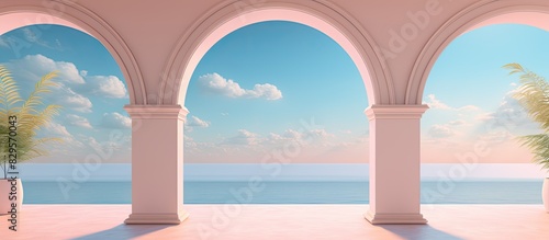Summer landscape with arch in an empty mansion providing a captivating ambiance with vibrant hues and potential for a copy space image
