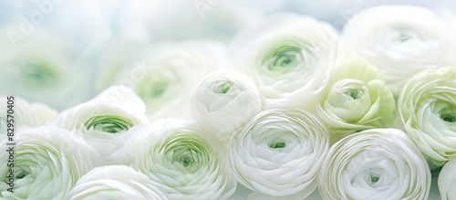 Close up image of a white ranunculus bouquet ideal for wedding greetings or International Women s Day with a copy space image photo